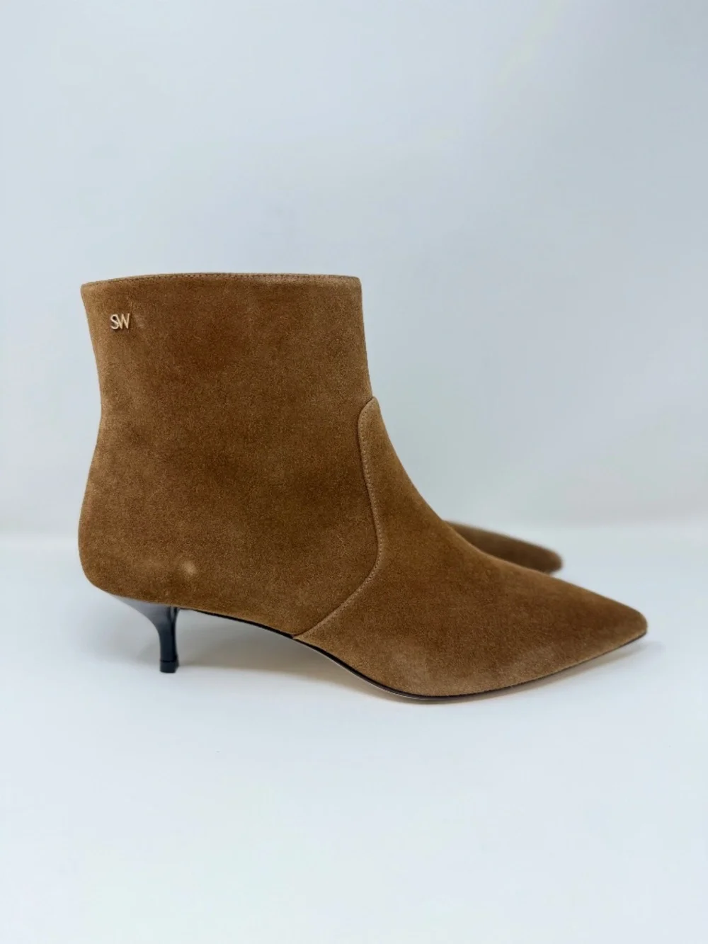 New Stuart Weitzman Mara Zip Suede Bootie Espresso Sz 8.5